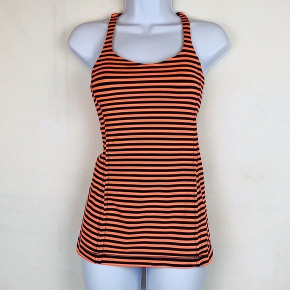 Lululemon Free To Be Tank Top Size 4 Orange‎ Navy Stripes Shelf Bra Luon - Picture 8 of 8